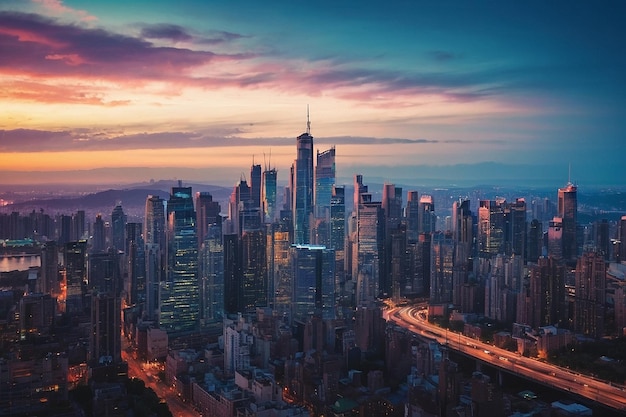 Photo of city skyline at dusk