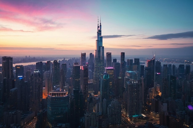 Photo of city skyline at dusk