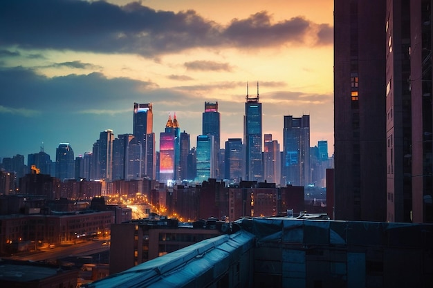 Photo of city skyline from a rooftop