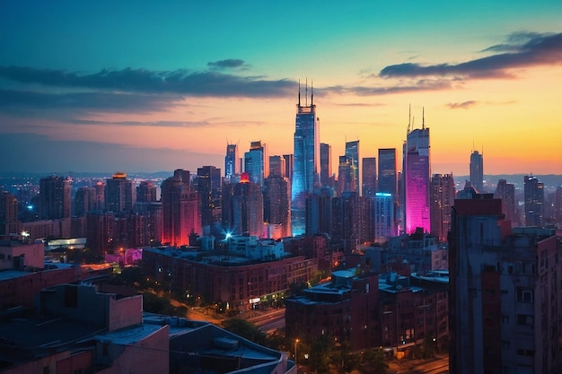 Photo of city skyline from a rooftop