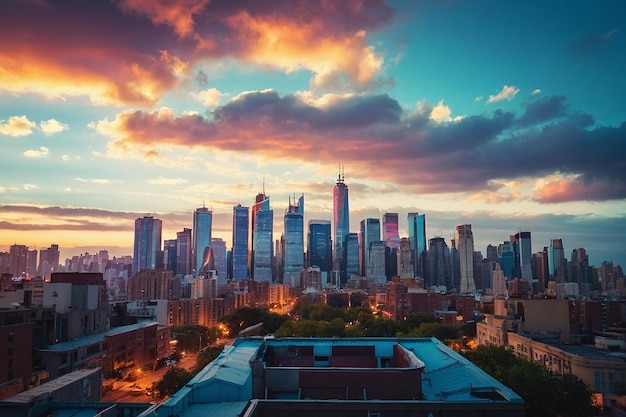 Photo of city skyline from a rooftop