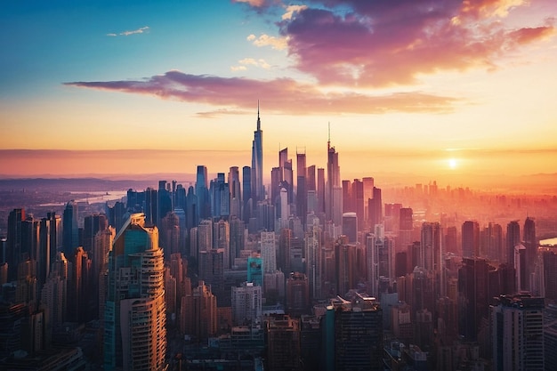 Photo of city skyline during sunrise