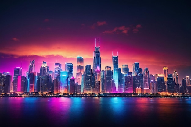 Photo of city skyline with colorful lights