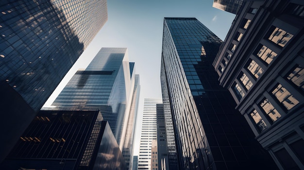 A photo of a cityscape with a blue sky and buildings