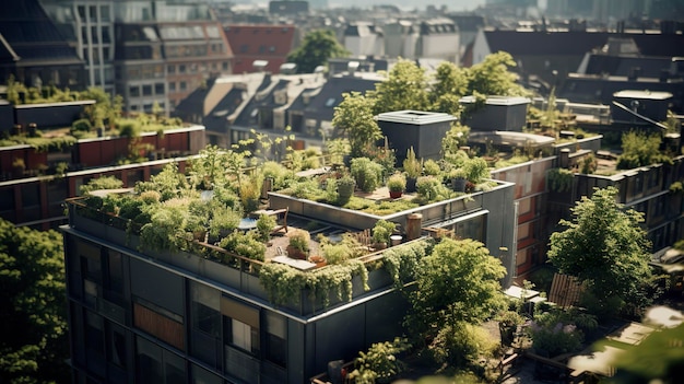 Photo a photo of a cityscape with rooftop gardens