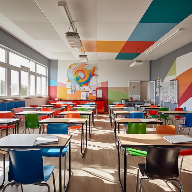 photo of a class room at the first school day daylight decoration colorful