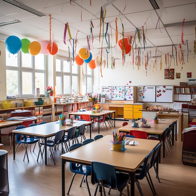 photo of a class room at the first school day daylight decoration colorful