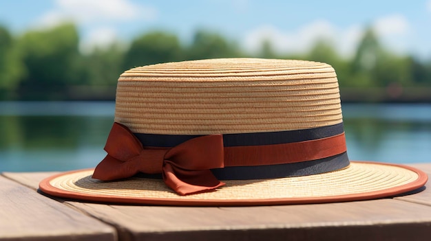 Photo a photo of a classic boater hat with a flat crown