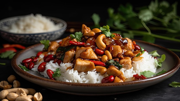 Photo A of a classic Chinese dish of kung pao chicken