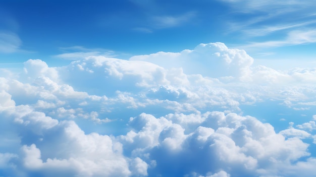 Photo of a clear blue sky with fluffy white clouds