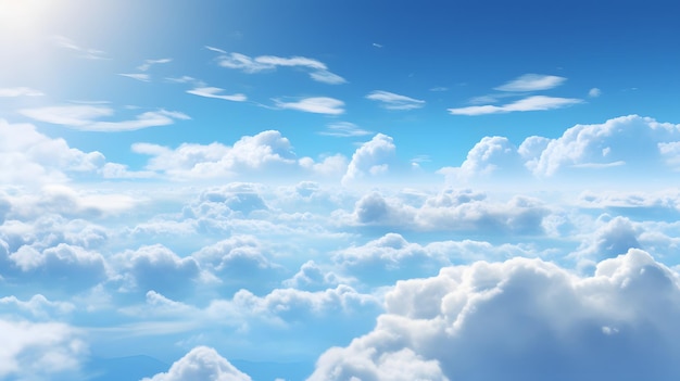 Photo of a clear blue sky with fluffy white clouds