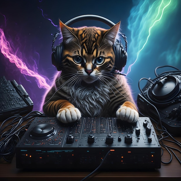 Photo a close up of cat with dj booth generative ai