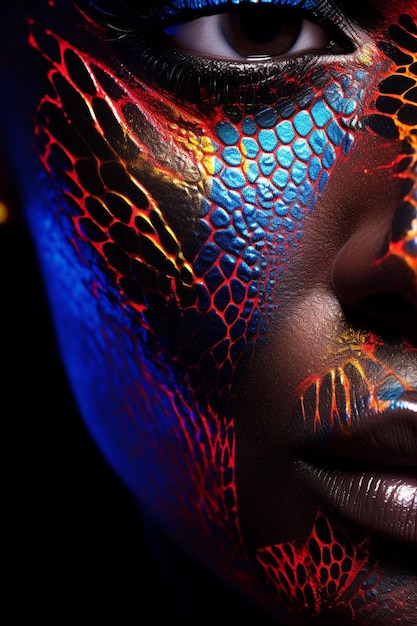 Photo close up of female model with neon body art