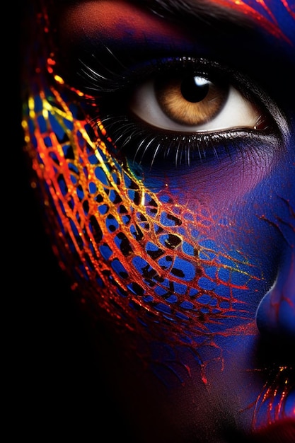 Photo close up of female model with neon body art