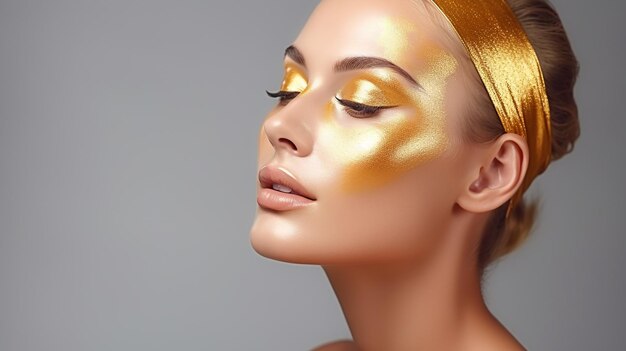 photo close up of healthy young woman with gold cosmetic face mask on soft skin generated by AI