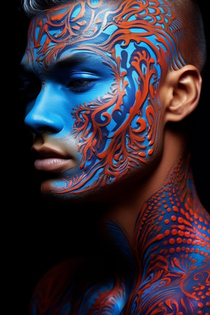 Photo photo close up of male model with neon body art