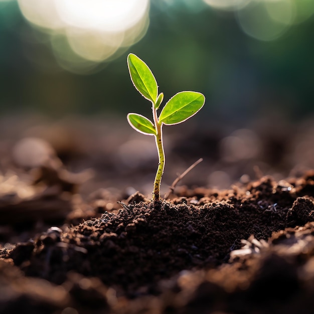 Photo close up picture of the growing a plant on soil