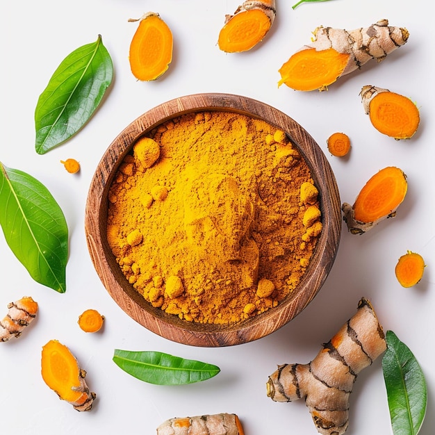 Photo photo of close up of turmeric or curcuma longa with powder