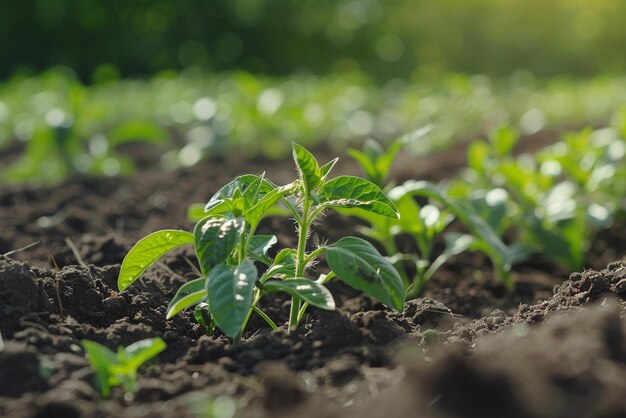 Photo closeup of crops growing on field