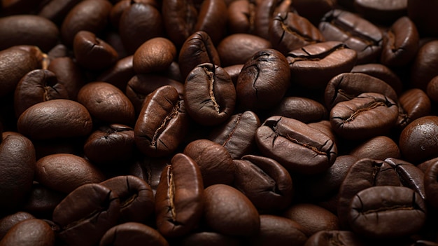 A photo of a closeup of dark roasted coffee beach