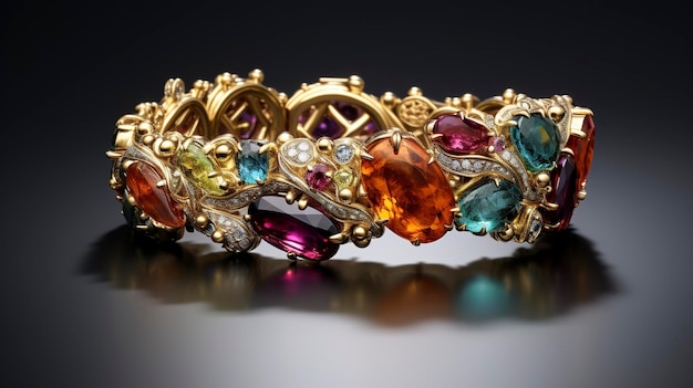 A photo of a closeup of a gemstoneencrusted bracelet