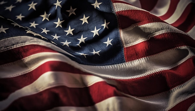 photo closeup shot of the waving flag of the united states of america with interesting textures.