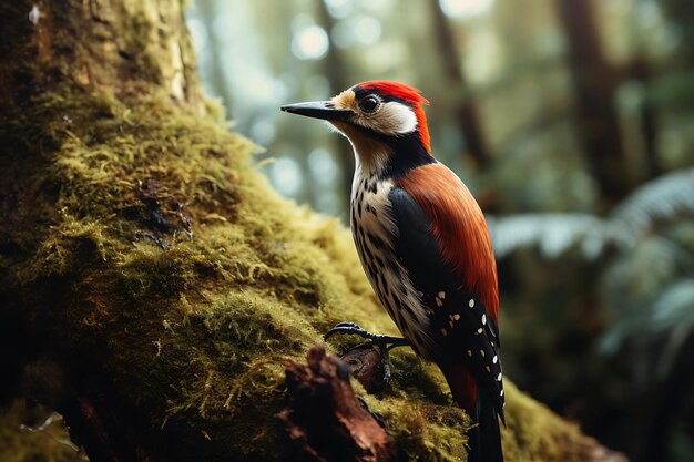 Photo of Closeup of a woodpecker on a tree trunk