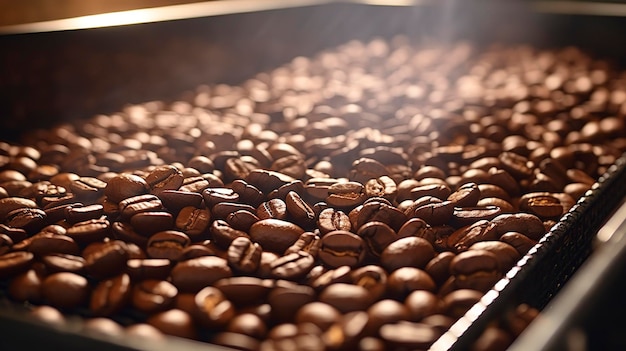 A photo of coffee beans cooling on a perforated