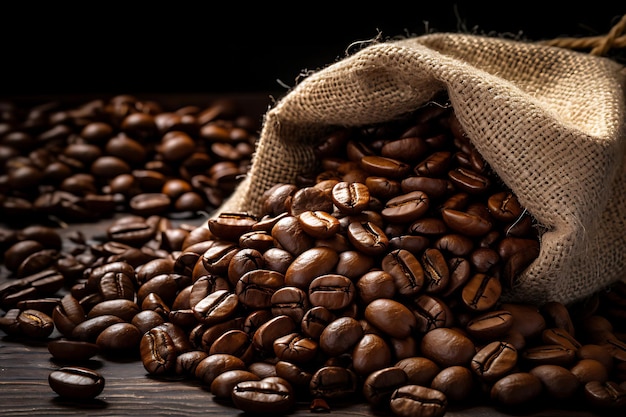 Photo of Coffee beans spilled from a bag