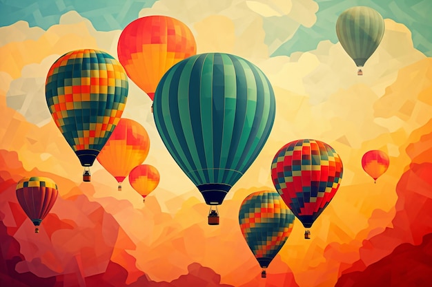 photo colorful hot air balloons against isolated color background abstract balloon art poster