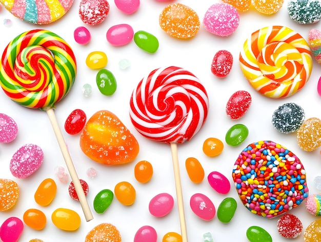 Photo photo of colorful lollipops and jelly beans