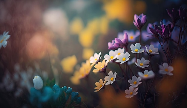 Photo colorful spring flowers background blurred bokeh effect