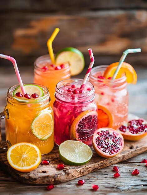 Photo photo of colorful summer beverages in mason jars