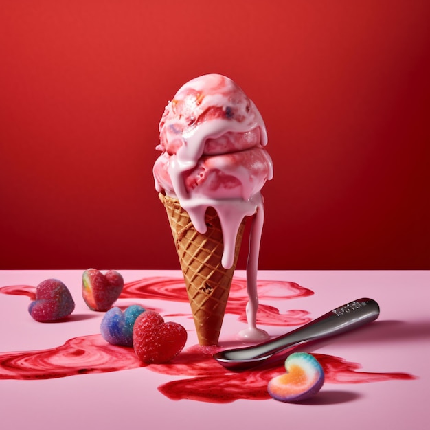 Photo a colorful summer treat in melting ice cream