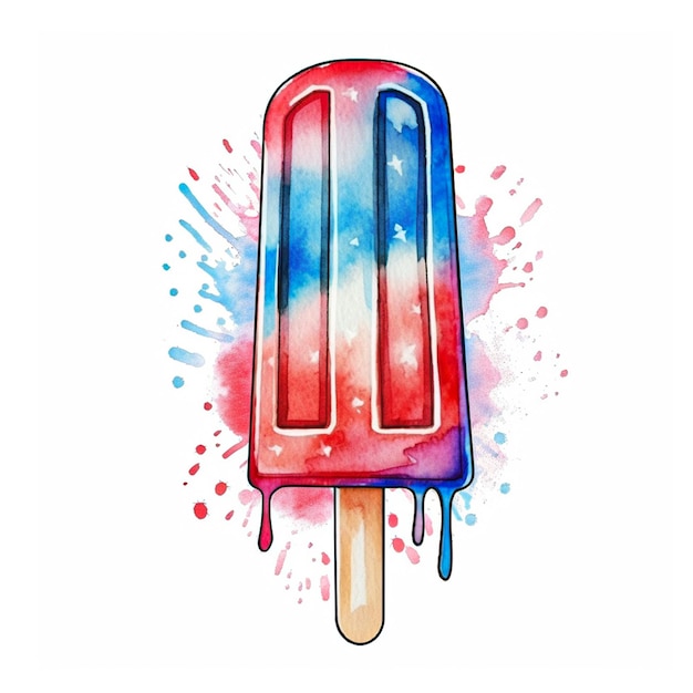 Photo a colorful watercolor ice cream with the american flag on white background