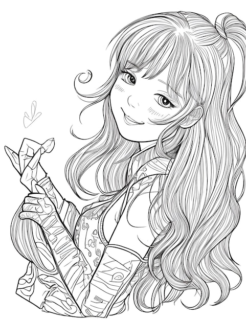 Photo coloring pages beautiful girl illustration in black and white