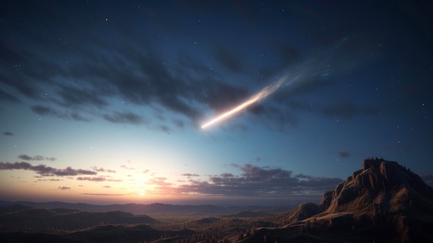 A photo of a comet streaking across the sky