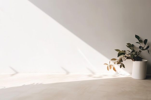 Photo concrete wall empty room with plants on a floor Minimal summer exotic concept with copy space Generative AI