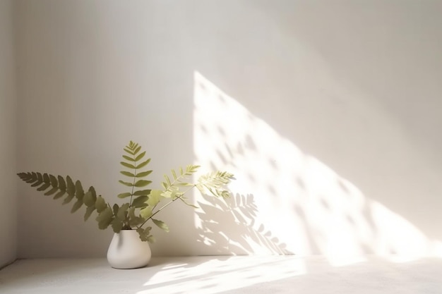 Photo concrete wall empty room with plants on a floor Minimal summer exotic concept with copy space Generative AI