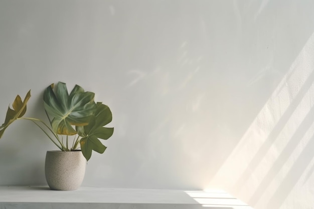 Photo concrete wall empty room with plants on a floor Minimal summer exotic concept with copy space Generative AI