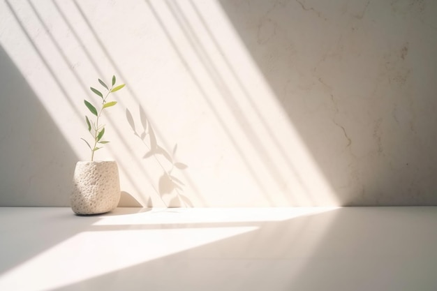 Photo concrete wall empty room with plants on a floor Minimal summer exotic concept with copy space Generative AI