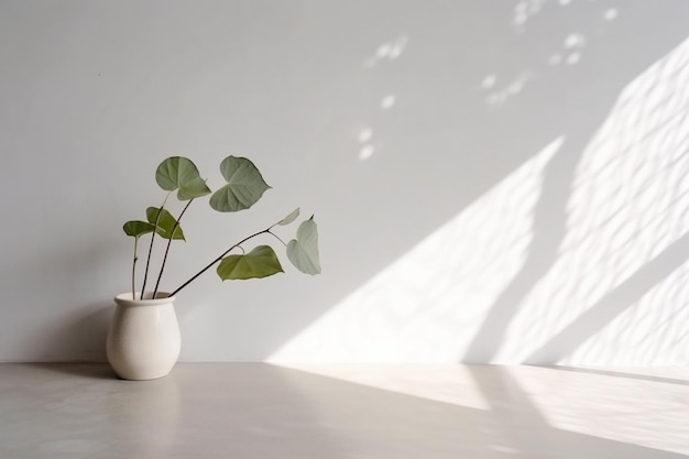 Photo concrete wall empty room with plants on a floor Minimal summer exotic concept with copy space Generative AI