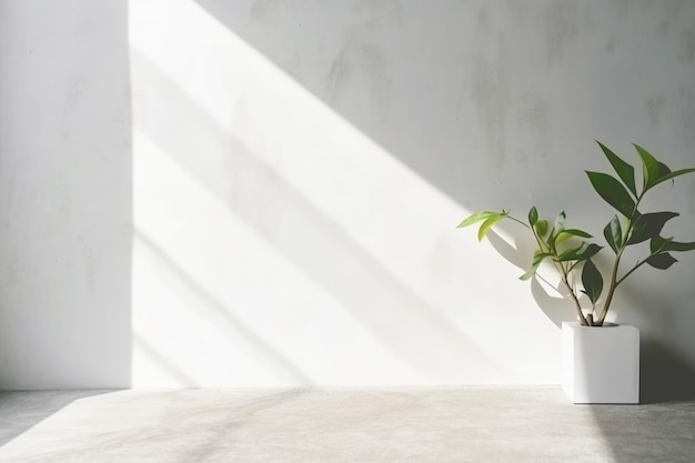 Photo concrete wall empty room with plants on a floor Minimal summer exotic concept with copy space Generative AI