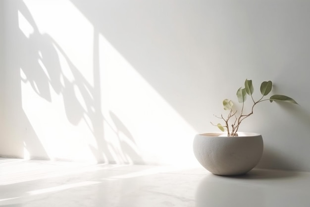 Photo concrete wall empty room with plants on a floor Minimal summer exotic concept with copy space Generative AI