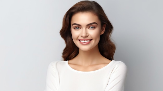 Photo of confident young beautiful businesswoman a realistic smiling business woman Generated AI