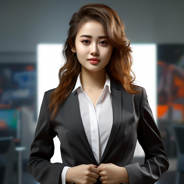 Photo of confident young beautiful businesswoman a realistic smiling business woman Generated AI