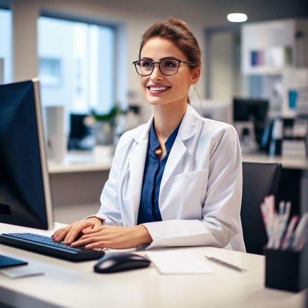 Photo of confident young beautiful businesswoman a realistic smiling business woman Generated AI