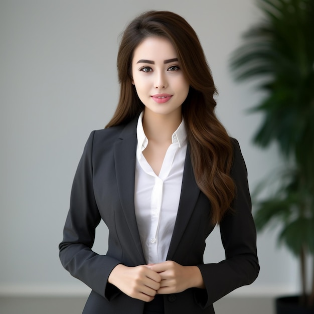 Photo of confident young beautiful businesswoman a realistic smiling business woman Generated AI