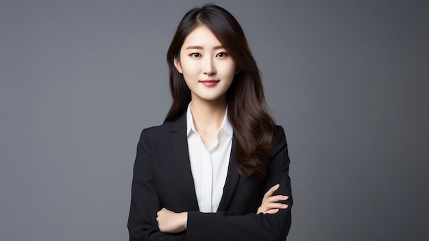 Photo of confident young beautiful businesswoman a realistic smiling business woman Generated AI