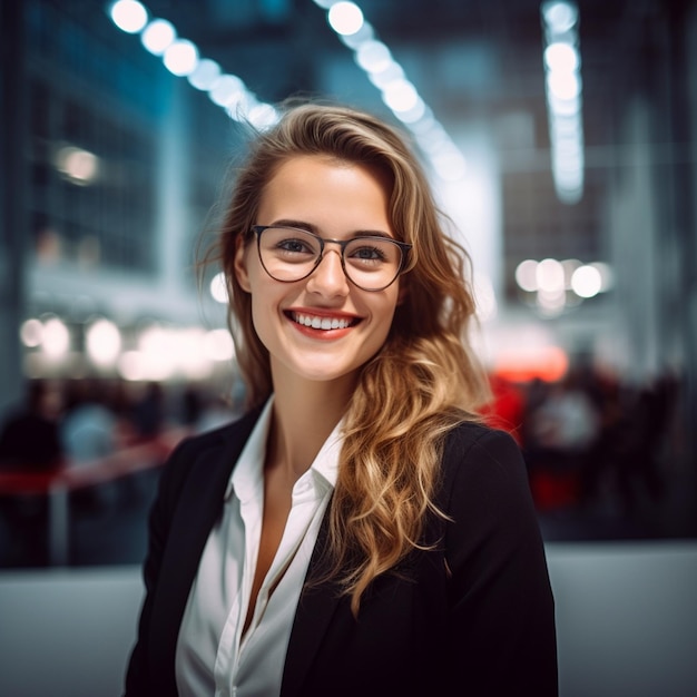 Photo of confident young beautiful businesswoman a realistic smiling business woman Generated AI